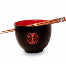 Bol soba individual con 2 palillos negro/rojo