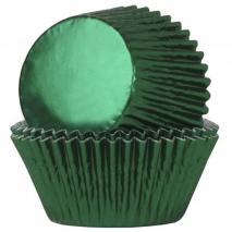 Papel cupcakes verde met�lico x24