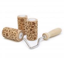 Set 3 mini rodillos de madera grabados intercam.