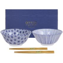 Set japonés Nippon blue 2 boles tayo y palillos