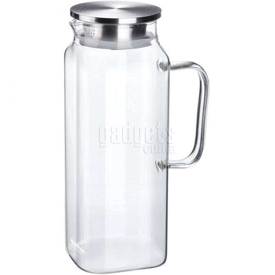 2 jarras de vidrio con tapa, jarra de agua fría y caliente, jarra de agua  de cabecera con asa, jarra de vidrio de borosilicato resistente al calor