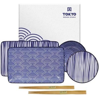 Set sushi 4 piezas y palillos l�neas y dots