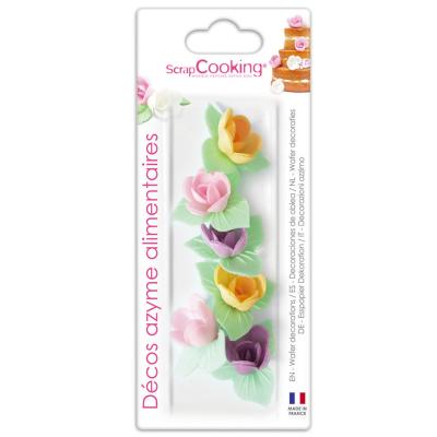 Set 6 decoraciones azcar 6 rosas y hojas