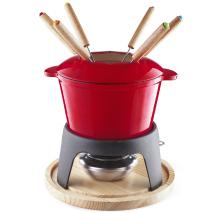 Set Fondue hierro fundido Rosso base madera 1,2 L