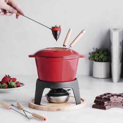 Set Fondue hierro fundido Rosso base madera 1,2 L