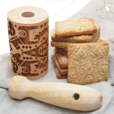 Rodillo intercambiable de madera grabado Xmas