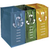 3 bolsas reciclaje basura azul, verde y amarillo