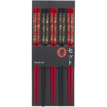 5 pares palillos japoneses negro rojo
