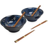 Set Ramen Hana blue 2 bols 2 culleres 4 bastonets