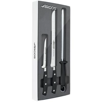 Set 3 cuchillos jam�n y chaira Arcos Riviera negro