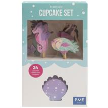 Papel cupcakes y toppers x24 Sirena
