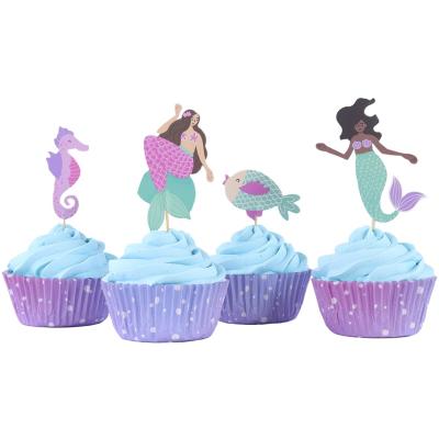 Papel cupcakes y toppers x24 Sirena