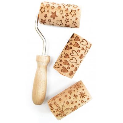 Rodillo intercambiable de madera grabado Corazones