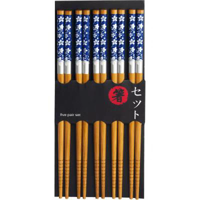 5 pares palillos japoneses flores azul