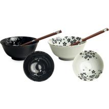 Set 2 boles flor blanco negro 15 cm palillos