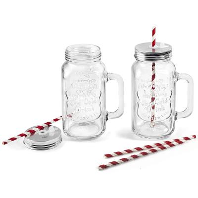 2x jarra con asa batidos tapa y pajita 500 ml