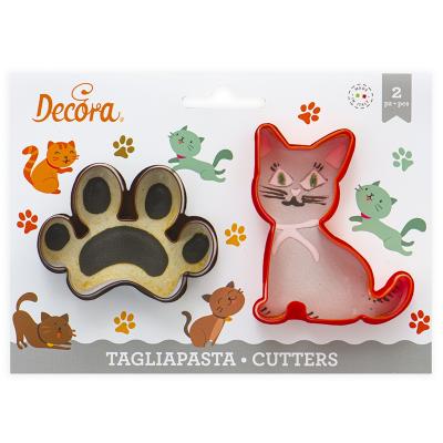 Set 2 cortadores galletas plstico Gato y Huella