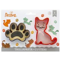 Set 2 cortadores galletas pl�stico Gato y Huella