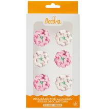 Set 6 decoraciones de az�car Flores rosa y blanco