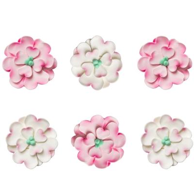 Set 6 decoraciones de azcar Flores rosa y blanco