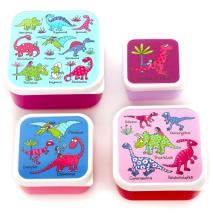 Set 4 fiambreras snack Dinosaurios rosas