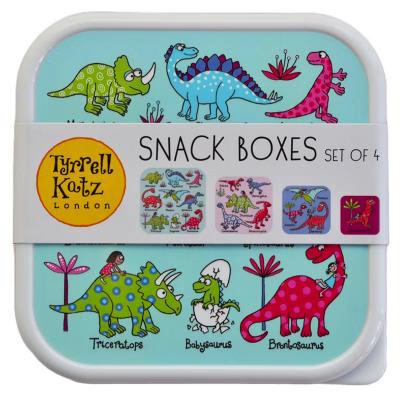 Set 4 fiambreras snack Dinosaurios rosas