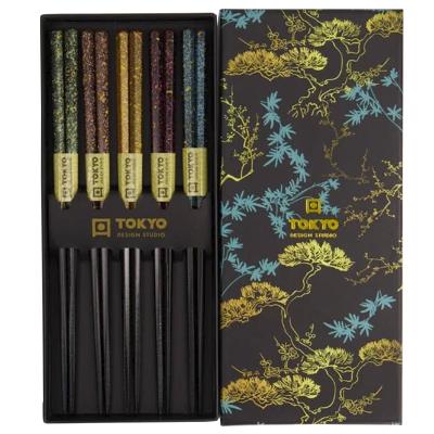5 pares palillos japoneses Black & Blue