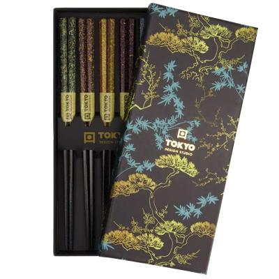 5 pares palillos japoneses Black & Blue