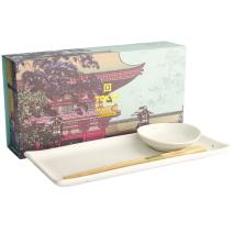 Set presentacin Sushi 2 cuencos y palillos blanco