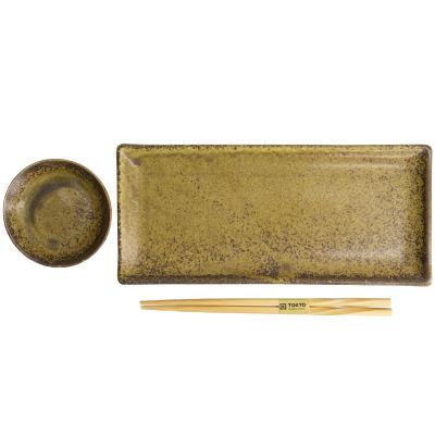 Set presentaci�n Sushi 2 cuencos y palillos ocre