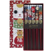 5 pares palillos japoneses Lucky happy Cat