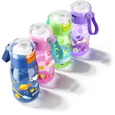 Botella Zoku Flip infantil 475 ml cohetes azul