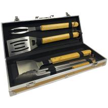 Malet�n 4 utensilios barbacoa mango madera