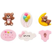 Set 6 decoraciones de az�car Baby rosa