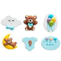 Set 6 decoraciones de azcar Baby azul