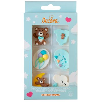 Set 6 decoraciones de azcar Baby azul