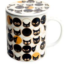 Taza de t� con filtro y tapa ojos gatos