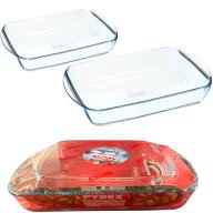 2 Fuentes horno Pyrex 35x23 - 28x20 cm con guante