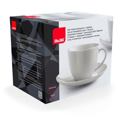 Juego 4 tazas y plato desayuno 310 ml porcelana
