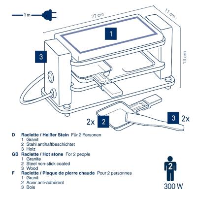Raclette el�ctrica piedra madera Bedretto 2 p