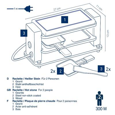 Raclette el�ctrica piedra madera Bedretto 2 p