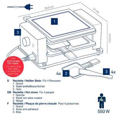 Raclette elctrica piedra madera Bedretto 4p