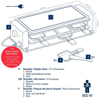 Raclette el�ctrica piedra madera Bedretto 8 p
