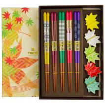 Set 5 pares palillos con 5 soportes hoja Arce