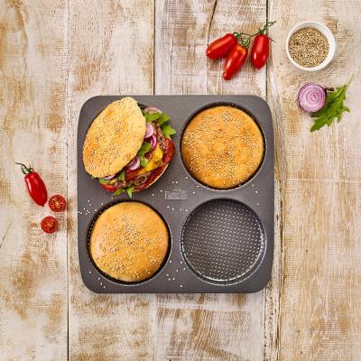 Molde x4 pan hamburguesa 12 cm perforado met�lico