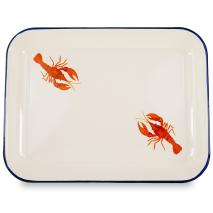 Bandeja esmaltada blanca azul 34x25,5 cm Langosta