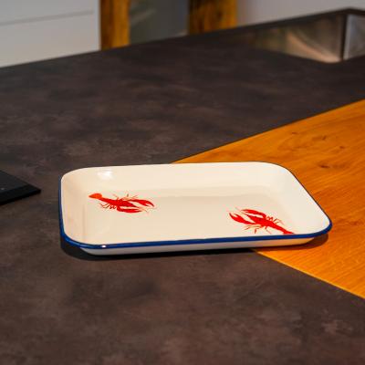 Bandeja esmaltada blanca azul 34x25,5 cm Langosta