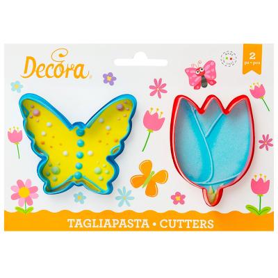 Set 2 cortadores galletas plstico Mariposa y flor