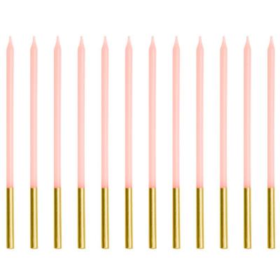 Juego de 12 velas largas rosa/dorado