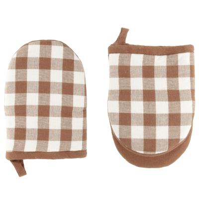 Juego 2 manoplas de cocina 100% alg Vichy cognac